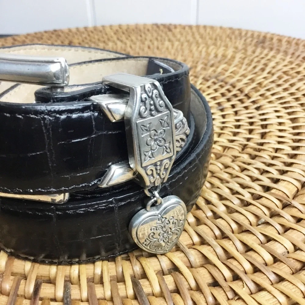 Brighton Black Leather Belt With Silver Hardware & Charms Size M 30